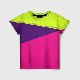 Детская футболка 3D с принтом Треугольники с розовым в Белгороде, 100% гипоаллергенный полиэфир | прямой крой, круглый вырез горловины, длина до линии бедер, чуть спущенное плечо, ткань немного тянется | кислотные костюмы | кислотные цвета | неон | флуоресцентные принты