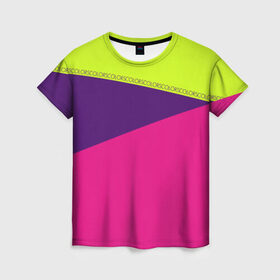 Женская футболка 3D с принтом Треугольники с розовым в Белгороде, 100% полиэфир ( синтетическое хлопкоподобное полотно) | прямой крой, круглый вырез горловины, длина до линии бедер | кислотные костюмы | кислотные цвета | неон | флуоресцентные принты