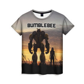 Женская футболка 3D с принтом BUMBLEBEE в Белгороде, 100% полиэфир ( синтетическое хлопкоподобное полотно) | прямой крой, круглый вырез горловины, длина до линии бедер | bumblebee | автобот | бамблби | герой | камаро | прайм | робот | трансформеры | фильм | шевроле