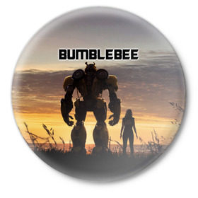 Значок с принтом BUMBLEBEE в Белгороде,  металл | круглая форма, металлическая застежка в виде булавки | bumblebee | автобот | бамблби | герой | камаро | прайм | робот | трансформеры | фильм | шевроле