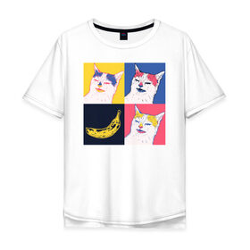 Мужская футболка хлопок Oversize с принтом BanaNO в Белгороде, 100% хлопок | свободный крой, круглый ворот, “спинка” длиннее передней части | Тематика изображения на принте: cat | абстракция | банан | бананы | кот | котики | прикол | прикольная | хлопок