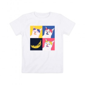 Детская футболка хлопок с принтом BanaNO в Белгороде, 100% хлопок | круглый вырез горловины, полуприлегающий силуэт, длина до линии бедер | cat | абстракция | банан | бананы | кот | котики | прикол | прикольная | хлопок