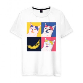 Мужская футболка хлопок с принтом BanaNO в Белгороде, 100% хлопок | прямой крой, круглый вырез горловины, длина до линии бедер, слегка спущенное плечо. | cat | абстракция | банан | бананы | кот | котики | прикол | прикольная | хлопок
