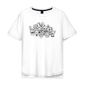 Мужская футболка хлопок Oversize с принтом Белые кактусы в Белгороде, 100% хлопок | свободный крой, круглый ворот, “спинка” длиннее передней части | Тематика изображения на принте: 