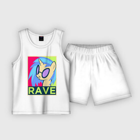 Детская пижама с шортами хлопок с принтом DJ Pon 3 RAVE в Белгороде,  |  | dj pon 3 | mlp | my little pony | pony | rave | vinyl scratch | винил скрэтч | млп | мой маленький пони | пони | рейв