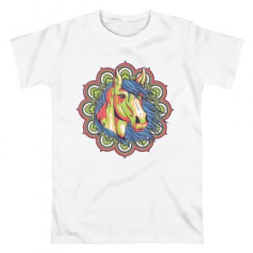 Мужская футболка хлопок с принтом Лошадь в Белгороде, 100% хлопок | прямой крой, круглый вырез горловины, длина до линии бедер, слегка спущенное плечо. | horse | mandala | конь | лошади | лошадь