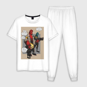 Мужская пижама хлопок с принтом hellboy в Белгороде, 100% хлопок | брюки и футболка прямого кроя, без карманов, на брюках мягкая резинка на поясе и по низу штанин
 | heroes | super | супергерой | хелбой | хеллбой