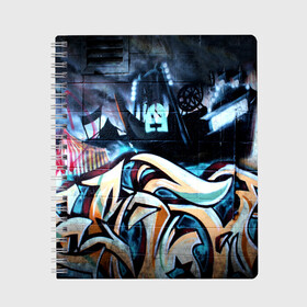 Тетрадь с принтом GRAFFITY в Белгороде, 100% бумага | 48 листов, плотность листов — 60 г/м2, плотность картонной обложки — 250 г/м2. Листы скреплены сбоку удобной пружинной спиралью. Уголки страниц и обложки скругленные. Цвет линий — светло-серый
 | graffity | paint | street art | urban | город | граффити | искусство | кирпичи | краски | рисунки | стена | улицы | уличное искусство