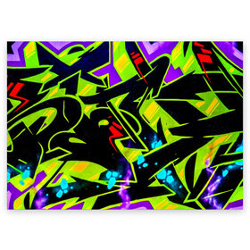 Поздравительная открытка с принтом Кислотное Граффити в Белгороде, 100% бумага | плотность бумаги 280 г/м2, матовая, на обратной стороне линовка и место для марки
 | Тематика изображения на принте: graffity | paint | street art | urban | город | граффити | искусство | кирпичи | краски | рисунки | стена | улицы | уличное искусство