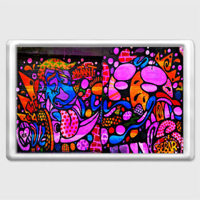 Магнит 45*70 с принтом Неоновое граффити в Белгороде, Пластик | Размер: 78*52 мм; Размер печати: 70*45 | Тематика изображения на принте: grafity | paint | street art | urban | город | граффити | искусство | кирпичи | краски | рисунки | стена | улицы | уличное искусство