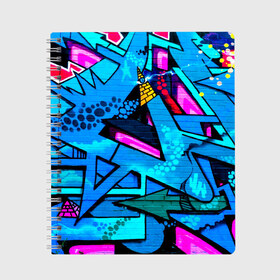 Тетрадь с принтом GRAFFITY в Белгороде, 100% бумага | 48 листов, плотность листов — 60 г/м2, плотность картонной обложки — 250 г/м2. Листы скреплены сбоку удобной пружинной спиралью. Уголки страниц и обложки скругленные. Цвет линий — светло-серый
 | Тематика изображения на принте: grafity | paint | street art | urban | город | граффити | искусство | кирпичи | краски | рисунки | стена | улицы | уличное искусство