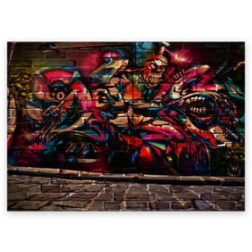 Поздравительная открытка с принтом disquared urban graffity в Белгороде, 100% бумага | плотность бумаги 280 г/м2, матовая, на обратной стороне линовка и место для марки
 | Тематика изображения на принте: grafity | paint | street art | urban | город | граффити | искусство | кирпичи | краски | рисунки | стена | улицы | уличное искусство
