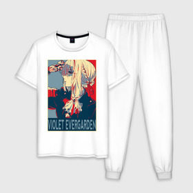 Мужская пижама хлопок с принтом Violet Evergarden в Белгороде, 100% хлопок | брюки и футболка прямого кроя, без карманов, на брюках мягкая резинка на поясе и по низу штанин
 | anime | violet evergarden | аниме