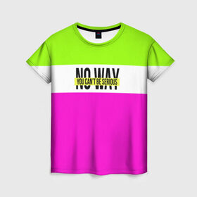 Женская футболка 3D с принтом Serious зелено-розовый в Белгороде, 100% полиэфир ( синтетическое хлопкоподобное полотно) | прямой крой, круглый вырез горловины, длина до линии бедер | кислотные костюмы | кислотные цвета | неон | флуоресцентные принты