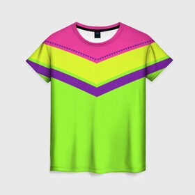 Женская футболка 3D с принтом Цветные треугольники_ салатовы в Белгороде, 100% полиэфир ( синтетическое хлопкоподобное полотно) | прямой крой, круглый вырез горловины, длина до линии бедер | кислотные костюмы | кислотные цвета | неон | флуоресцентные принты