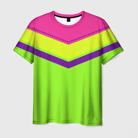 Мужская футболка 3D с принтом Цветные треугольники_ салатовы в Белгороде, 100% полиэфир | прямой крой, круглый вырез горловины, длина до линии бедер | кислотные костюмы | кислотные цвета | неон | флуоресцентные принты