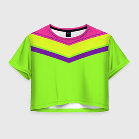 Женская футболка 3D укороченная с принтом Цветные треугольники_ салатовы в Белгороде, 100% полиэстер | круглая горловина, длина футболки до линии талии, рукава с отворотами | кислотные костюмы | кислотные цвета | неон | флуоресцентные принты