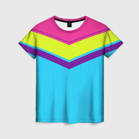 Женская футболка 3D с принтом Цветные треугольники_голубой в Белгороде, 100% полиэфир ( синтетическое хлопкоподобное полотно) | прямой крой, круглый вырез горловины, длина до линии бедер | кислотные костюмы | кислотные цвета | неон | флуоресцентные принты