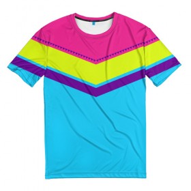 Мужская футболка 3D с принтом Цветные треугольники_голубой в Белгороде, 100% полиэфир | прямой крой, круглый вырез горловины, длина до линии бедер | кислотные костюмы | кислотные цвета | неон | флуоресцентные принты