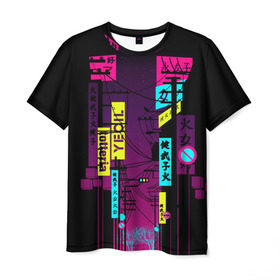 Мужская футболка 3D с принтом Неоновый город в Белгороде, 100% полиэфир | прямой крой, круглый вырез горловины, длина до линии бедер | кислотные костюмы | кислотные цвета | неон | флуоресцентные принты