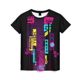 Женская футболка 3D с принтом Неоновый город в Белгороде, 100% полиэфир ( синтетическое хлопкоподобное полотно) | прямой крой, круглый вырез горловины, длина до линии бедер | кислотные костюмы | кислотные цвета | неон | флуоресцентные принты
