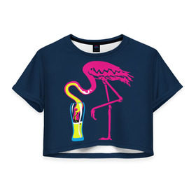 Женская футболка 3D укороченная с принтом Кислотный фламинго в Белгороде, 100% полиэстер | круглая горловина, длина футболки до линии талии, рукава с отворотами | кислотные костюмы | кислотные цвета | неон | флуоресцентные принты
