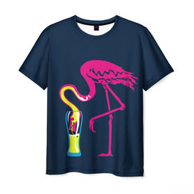 Мужская футболка 3D с принтом Кислотный фламинго в Белгороде, 100% полиэфир | прямой крой, круглый вырез горловины, длина до линии бедер | кислотные костюмы | кислотные цвета | неон | флуоресцентные принты