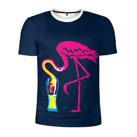 Мужская футболка 3D спортивная с принтом Кислотный фламинго в Белгороде, 100% полиэстер с улучшенными характеристиками | приталенный силуэт, круглая горловина, широкие плечи, сужается к линии бедра | Тематика изображения на принте: кислотные костюмы | кислотные цвета | неон | флуоресцентные принты