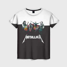 Женская футболка 3D с принтом Metallica в Белгороде, 100% полиэфир ( синтетическое хлопкоподобное полотно) | прямой крой, круглый вырез горловины, длина до линии бедер | metallica | барабаны | гитары | дэйвмастейн | метал | металисты | металлика | неформалы | рок | рокеры