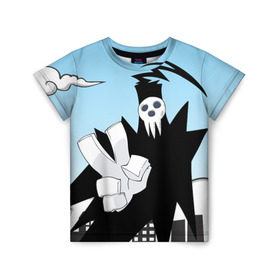 Детская футболка 3D с принтом Soul Eater - Shinigami в Белгороде, 100% гипоаллергенный полиэфир | прямой крой, круглый вырез горловины, длина до линии бедер, чуть спущенное плечо, ткань немного тянется | lord death | shinigami | soul eater | пожиратель душ | синигами