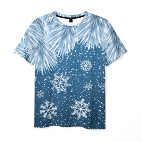 Мужская футболка 3D с принтом Snowflakes в Белгороде, 100% полиэфир | прямой крой, круглый вырез горловины, длина до линии бедер | art | background | christmas | new year | snow | snowflakes | арт | ветки | ёлка | минимализм | новый год | рождество | снег | снежинки | фон