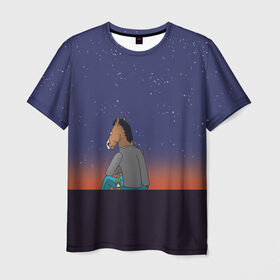Мужская футболка 3D с принтом Конь Бо Джек в Белгороде, 100% полиэфир | прямой крой, круглый вырез горловины, длина до линии бедер | Тематика изображения на принте: конь бо джек | мультфильм | ночь