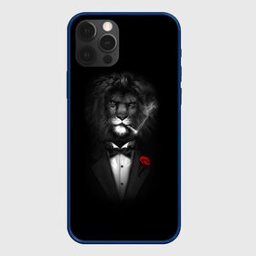 Чехол для iPhone 12 Pro с принтом Лев в Белгороде, силикон | область печати: задняя сторона чехла, без боковых панелей | арт | бабочка | грива | дым | животное | костюм | лев | минимализм | роза | смокинг | хищник | царь зверей