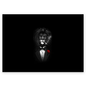 Поздравительная открытка с принтом Лев в Белгороде, 100% бумага | плотность бумаги 280 г/м2, матовая, на обратной стороне линовка и место для марки
 | арт | бабочка | грива | дым | животное | костюм | лев | минимализм | роза | смокинг | хищник | царь зверей