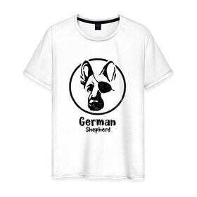 Мужская футболка хлопок с принтом Немецкая овчарка пират в Белгороде, 100% хлопок | прямой крой, круглый вырез горловины, длина до линии бедер, слегка спущенное плечо. | Тематика изображения на принте: dog | dog face | german shepherd | pirate | немецкая овчарка | пират | собака