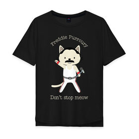 Мужская футболка хлопок Oversize с принтом Фредди Киса в Белгороде, 100% хлопок | свободный крой, круглый ворот, “спинка” длиннее передней части | cat | freddie | mercury | queen | rock | квин | кот | куин | меркьюри | рок | фредди