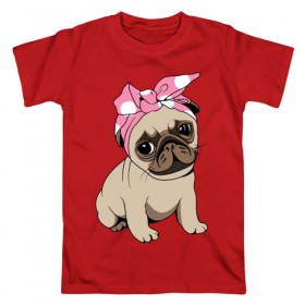 Мужская футболка хлопок с принтом Собачка в Белгороде, 100% хлопок | прямой крой, круглый вырез горловины, длина до линии бедер, слегка спущенное плечо. | dog | pug | мопс | собака