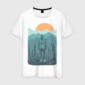 Мужская футболка хлопок с принтом Adventure в Белгороде, 100% хлопок | прямой крой, круглый вырез горловины, длина до линии бедер, слегка спущенное плечо. | moutains | sun | turism | горы | закат | приключения | природа | тундра | туризм