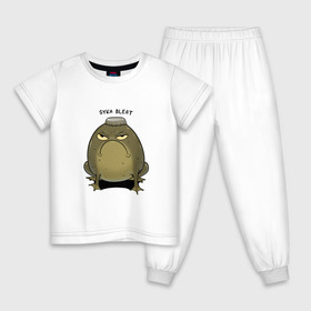 Детская пижама хлопок с принтом Syka bleat в Белгороде, 100% хлопок |  брюки и футболка прямого кроя, без карманов, на брюках мягкая резинка на поясе и по низу штанин
 | Тематика изображения на принте: angry | frog | syka | toad | totesfleisch8