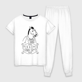Женская пижама хлопок с принтом BoJack в Белгороде, 100% хлопок | брюки и футболка прямого кроя, без карманов, на брюках мягкая резинка на поясе и по низу штанин | bojack | horseman | боджек | конь