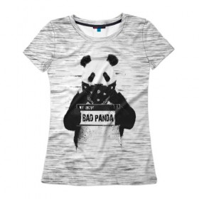 Женская футболка 3D с принтом BAD PANDA в Белгороде, 100% полиэфир ( синтетическое хлопкоподобное полотно) | прямой крой, круглый вырез горловины, длина до линии бедер | bad | bear | panda | медведь | панда