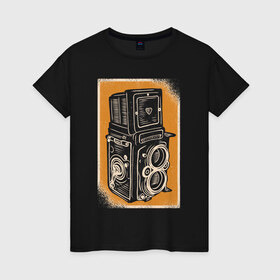 Женская футболка хлопок с принтом Rolleiflex Камера в Белгороде, 100% хлопок | прямой крой, круглый вырез горловины, длина до линии бедер, слегка спущенное плечо | ретро | фото | фотоаппарат | фотограф | фотокамера