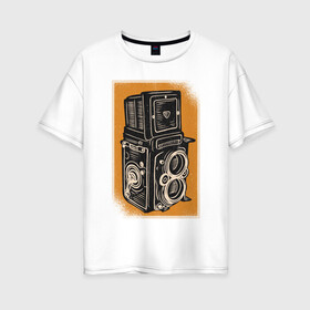 Женская футболка хлопок Oversize с принтом Rolleiflex Камера в Белгороде, 100% хлопок | свободный крой, круглый ворот, спущенный рукав, длина до линии бедер
 | ретро | фото | фотоаппарат | фотограф | фотокамера