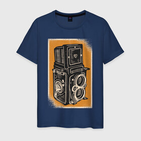 Мужская футболка хлопок с принтом Rolleiflex Камера в Белгороде, 100% хлопок | прямой крой, круглый вырез горловины, длина до линии бедер, слегка спущенное плечо. | Тематика изображения на принте: ретро | фото | фотоаппарат | фотограф | фотокамера