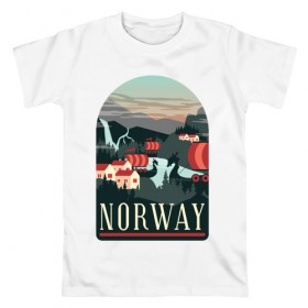 Мужская футболка хлопок с принтом Норвегия в Белгороде, 100% хлопок | прямой крой, круглый вырез горловины, длина до линии бедер, слегка спущенное плечо. | norway | норвегия