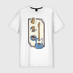 Мужская футболка премиум с принтом Гитара в Белгороде, 92% хлопок, 8% лайкра | приталенный силуэт, круглый вырез ворота, длина до линии бедра, короткий рукав | guitar | гитара | гитары | музыка | музыкальные инструменты | с гитарой