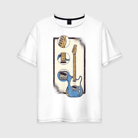 Женская футболка хлопок Oversize с принтом Гитара в Белгороде, 100% хлопок | свободный крой, круглый ворот, спущенный рукав, длина до линии бедер
 | guitar | гитара | гитары | музыка | музыкальные инструменты | с гитарой