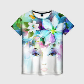 Женская футболка 3D с принтом ДЕВУШКА-ВЕСНА в Белгороде, 100% полиэфир ( синтетическое хлопкоподобное полотно) | прямой крой, круглый вырез горловины, длина до линии бедер | art | fantasy | nature | арт | природа | рисунок | фантазия | фентези