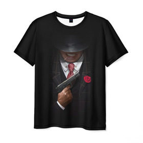 Мужская футболка 3D с принтом Mafia в Белгороде, 100% полиэфир | прямой крой, круглый вырез горловины, длина до линии бедер | gangster | gun | gungster | illustration | mafia | арт | галстук | гангстер | гвоздика | зубы | костюм | крестный отец | мафия | минимализм | оружие | пистолет | пуля | темный | черный | шляпа