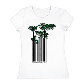 Женская футболка хлопок с принтом Штрих-код деревья в Белгороде, 100% хлопок | прямой крой, круглый вырез горловины, длина до линии бедер, слегка спущенное плечо | 